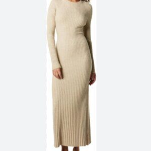 The Drop, Tan, Cream, Long Sleeve, Ribbed, Sweater Maxi Dress, Size L, NWOT